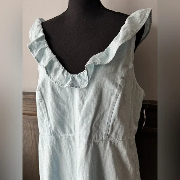 Old Navy Sleeveless Ruffle Fit and Flare Chambray Dress size XL NWT - Picture 3 of 7